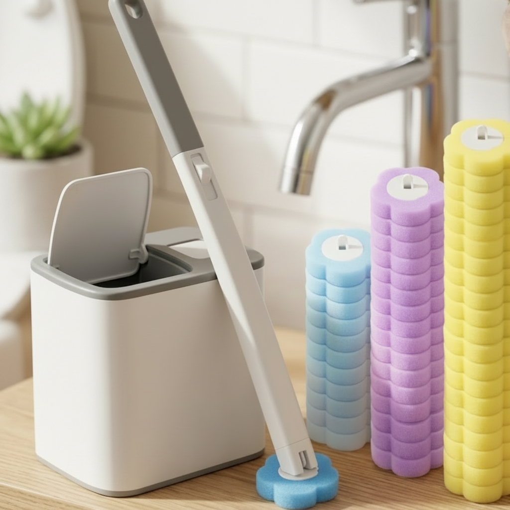 AuraVibe Hygienic Disposable Toilet Brush System with Replaceable Cleaning Heads