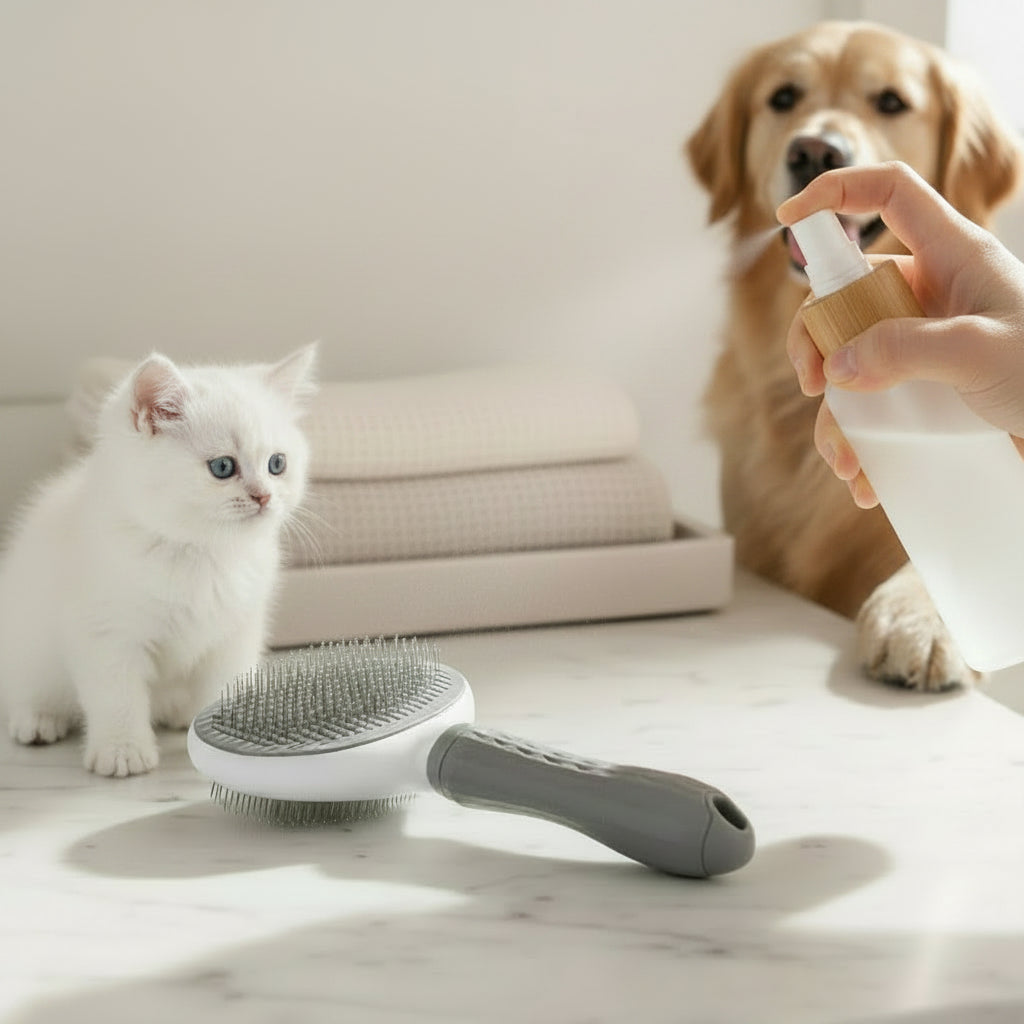 AuraVibe Self-Cleaning Pet Grooming Brush – Effortless Fur Removal