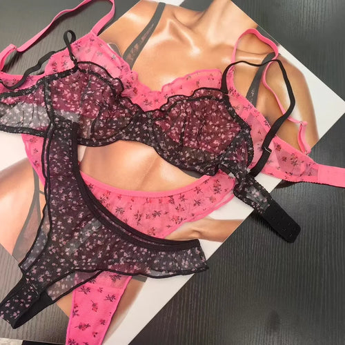 AuraVibe Floral Lace Bralette & Brief Set - Ultra- Thin & Breathable